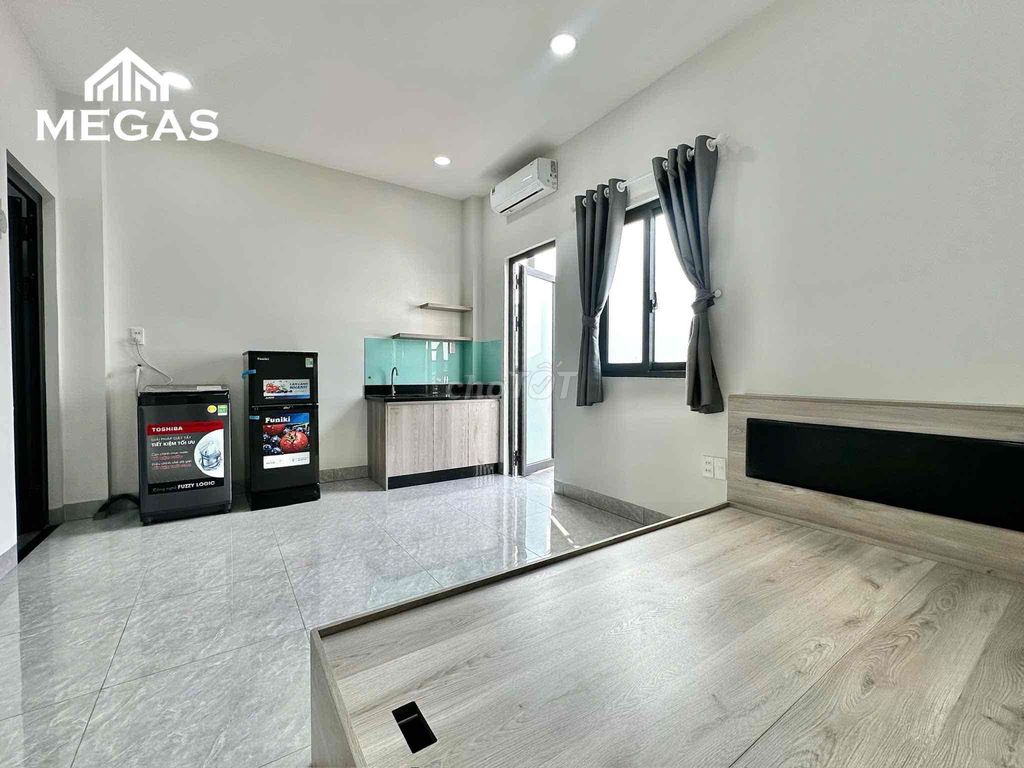 The balcony studio is a big, open interior.