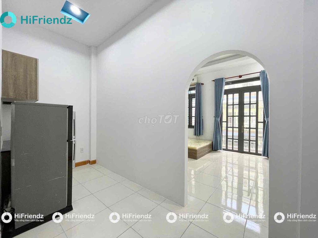 Open the apartment. A balcony bedroom.