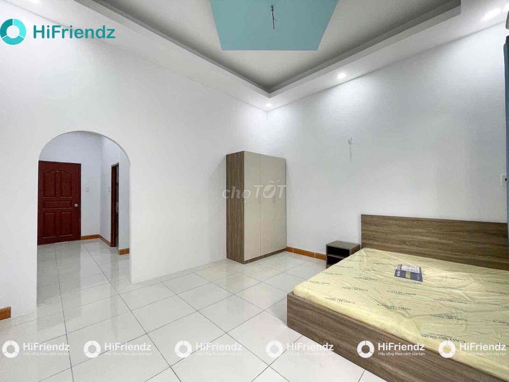 Open the apartment. A balcony bedroom.
