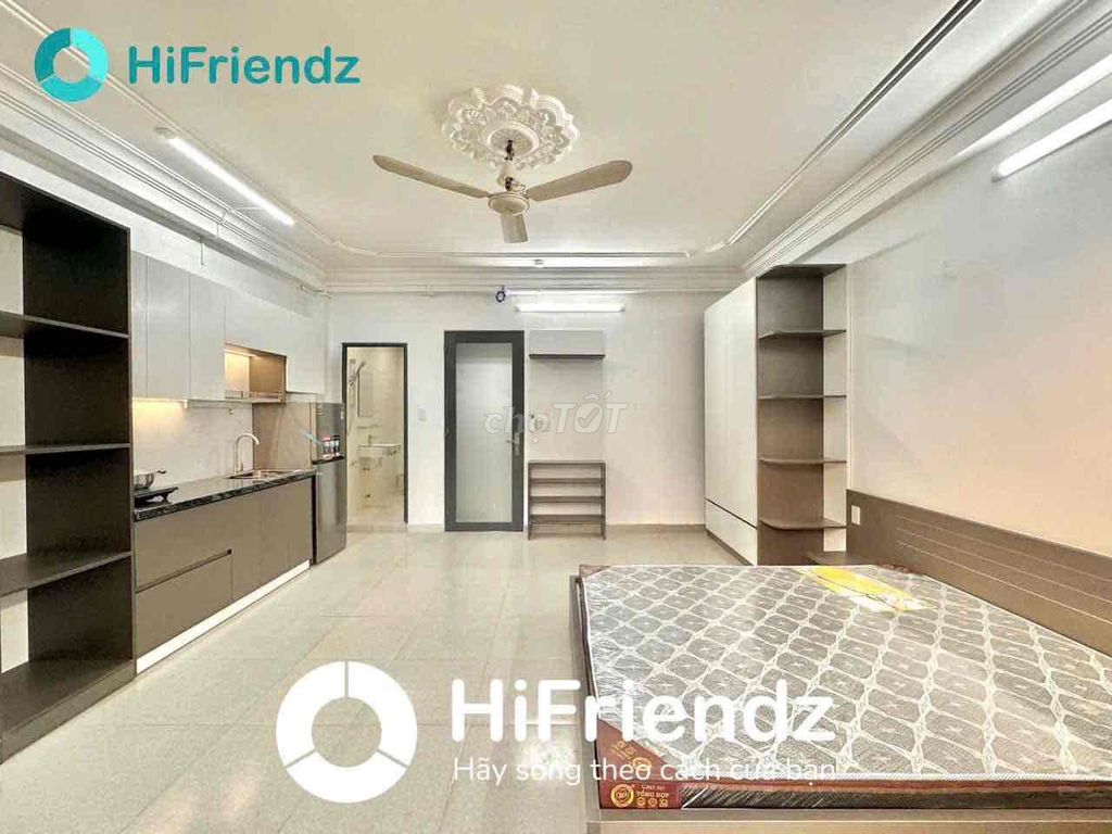The studio apartment is full of furniture, cool big balconies at the pxl
