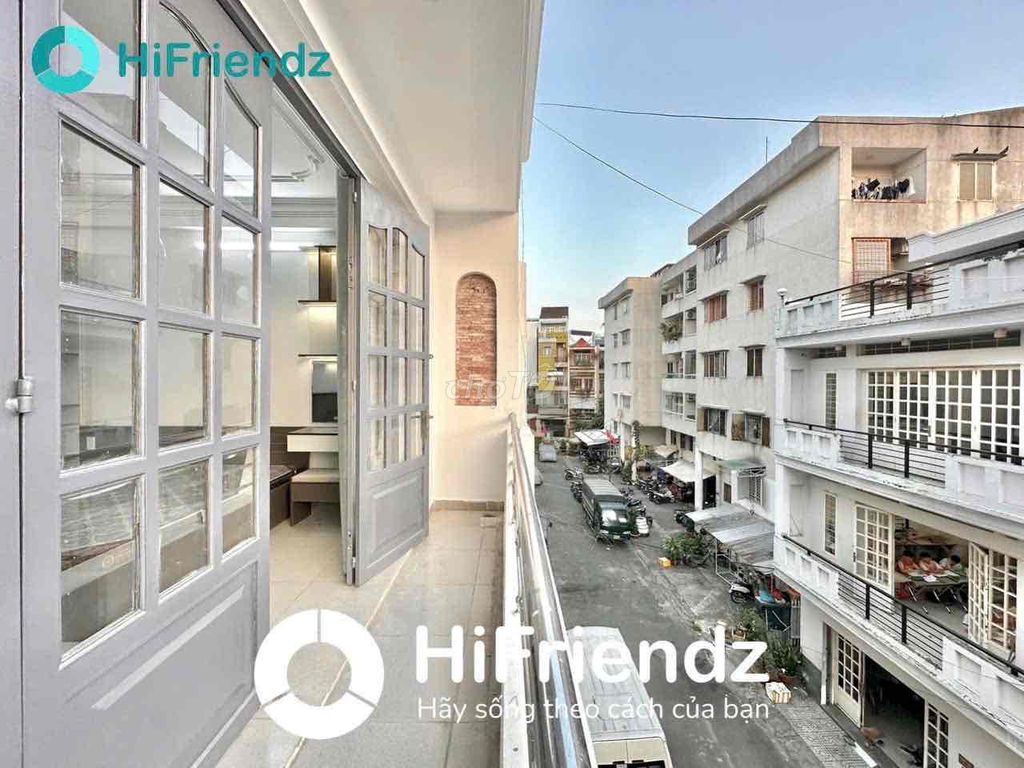 The studio apartment is full of furniture, cool big balconies at the pxl