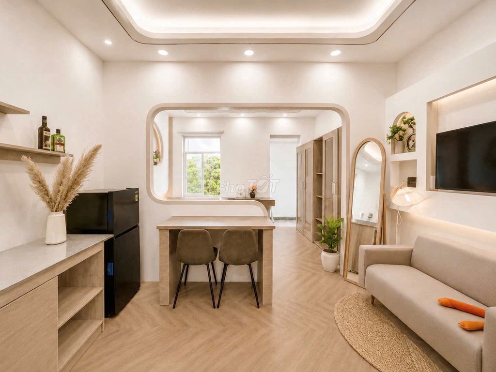 The kitchen room, the balcony, the open window.