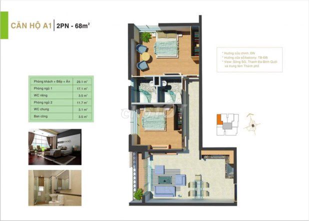 Empty apartment 2 bedroom 2/2 toilets - 69 M2 mental hazard (D2), Bình Thạnh