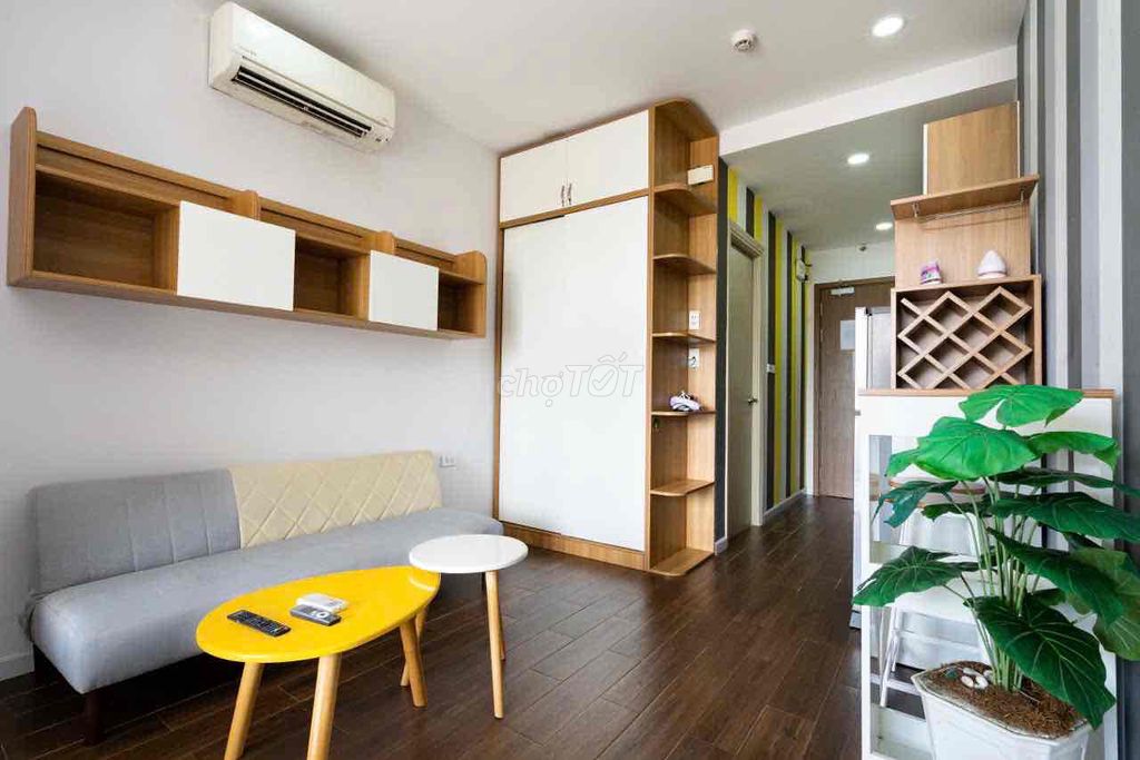The studio apartment has a full balconies. Masteri Millennium.