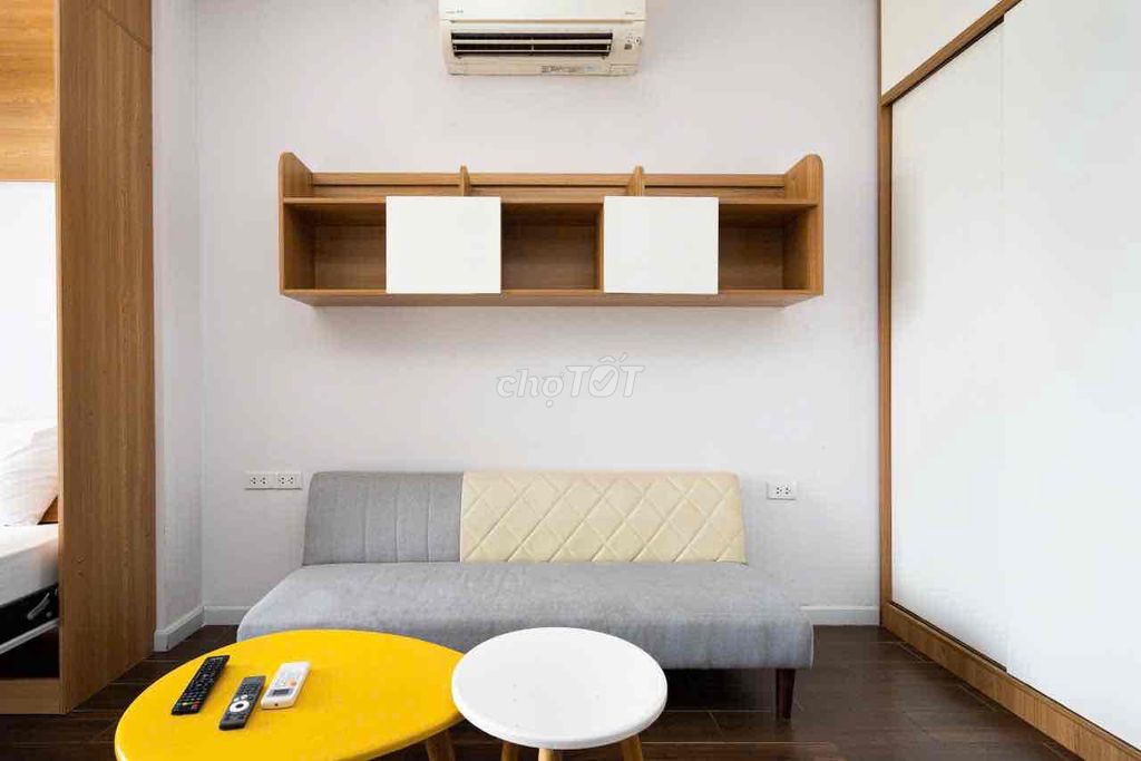 The studio apartment has a full balconies. Masteri Millennium.