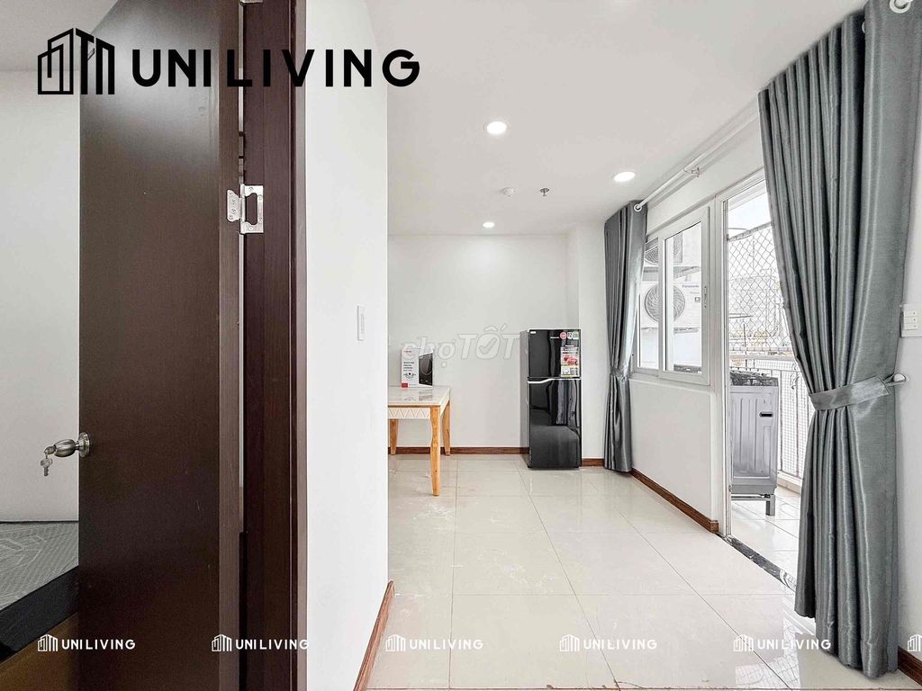 The new service apartment is an elevator. One bedroom. A balcony.