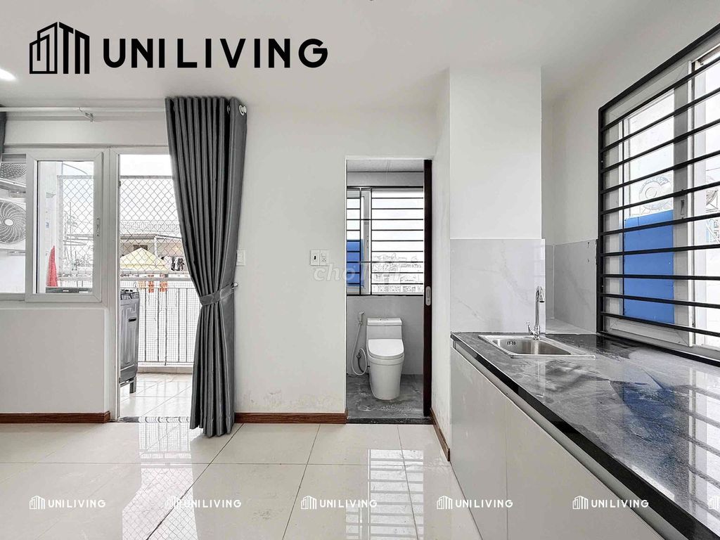 The new service apartment is an elevator. One bedroom. A balcony.