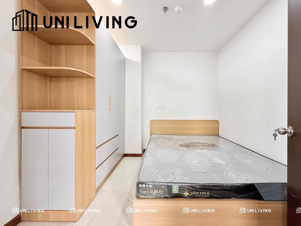 The new service apartment is an elevator. One bedroom. A balcony.