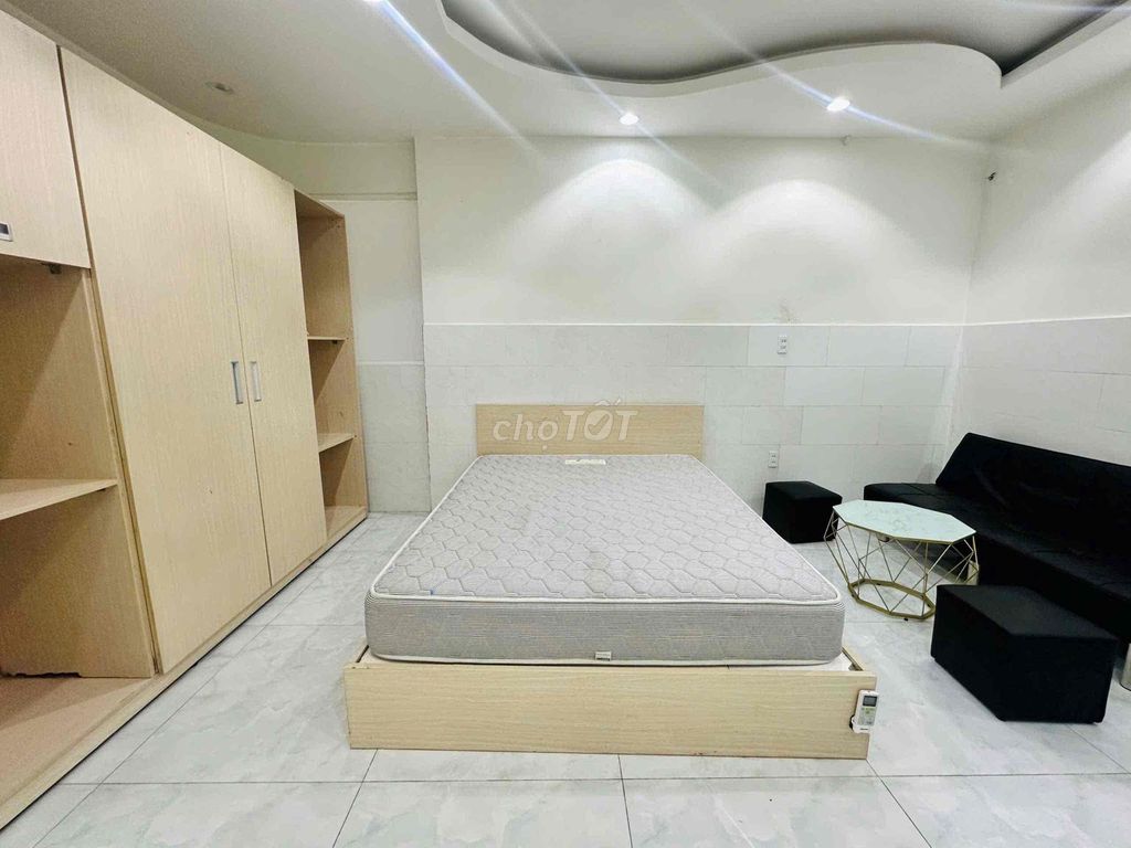 The mini apartment. A separate kitchen room, wide open.