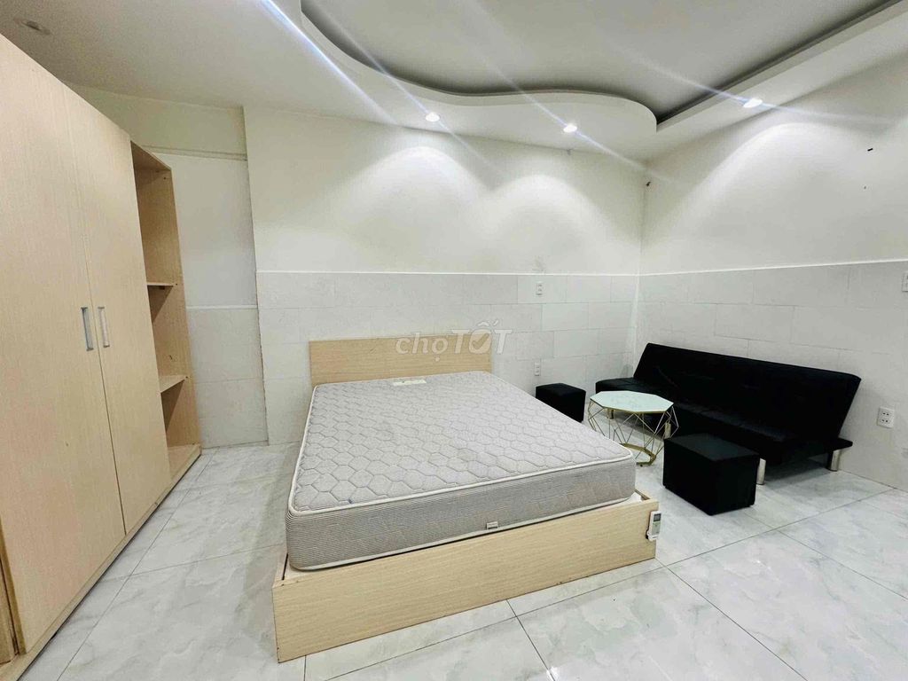 The mini apartment. A separate kitchen room, wide open.
