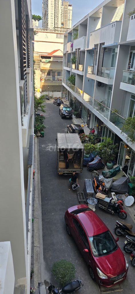 The balcony's got a beautiful panorama window.