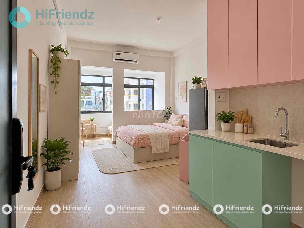 Off the edge of the flat one bedroom with windows-full interiors.