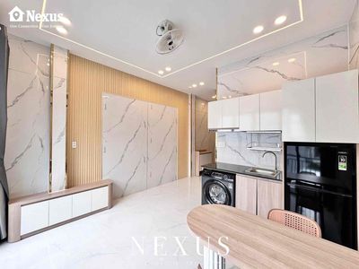 A mini apartment. A bedroom, a living room, full balcony furniture.