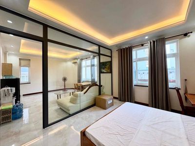 Rent the apartment. One bedroom. One super-wide living room.