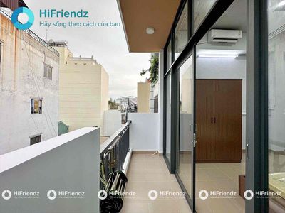 A super wide kitchen bedroom with private washing machines right through the flower village.